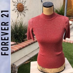 Forever 21 Mock Turtleneck Shiny Metallic Sweater